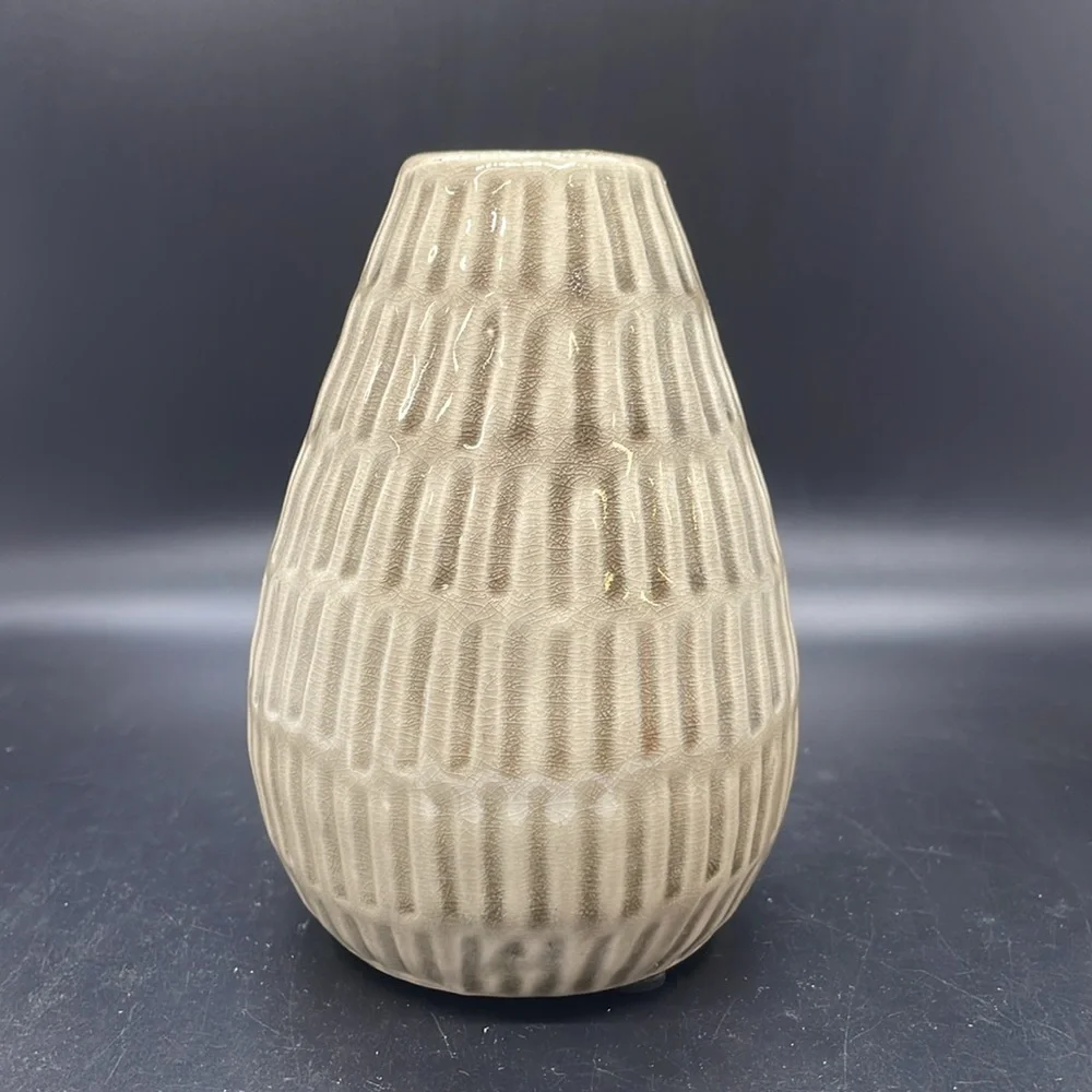 NWT Pier 1 retired tan brown textured vertical lines vase